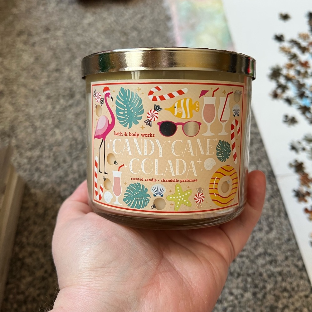 Bath and body works candy cane pina colada 3 wick candle new